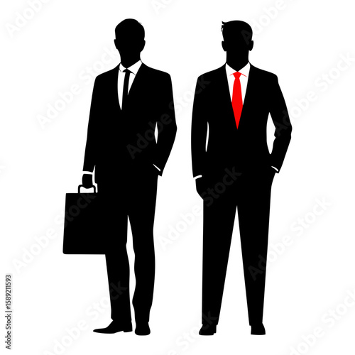 Two businessmen silhouettes suits ties