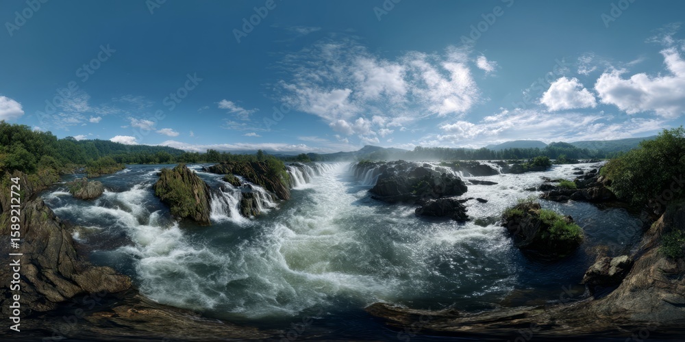Fototapeta premium Stunning waterfall cascade nature landscape 360 degrees hdr panorama scenic view