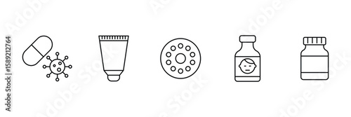 Modern healthcare virus medicine pharmaceutical products treatment icon vector illustration set.