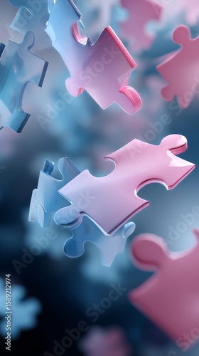 Colorful Puzzle Pieces Floating in an Abstract Background With Soft Lighting