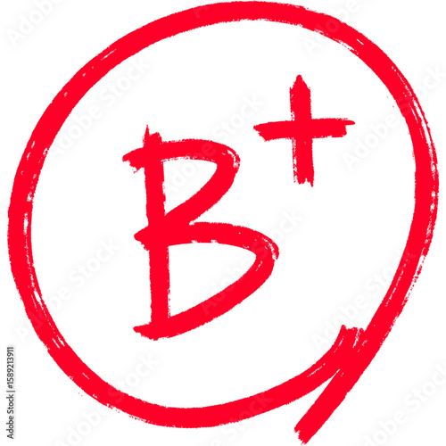 Handwritten grade B+ in red pen. Hand drawn score test