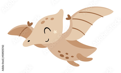 Flying pterodactyl dinosaur clipart, cute isolated cartoon character. Vector illustration