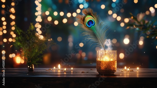 Candlelight and Incense Create a Serene Atmosphere With Peacock Feather Cente...