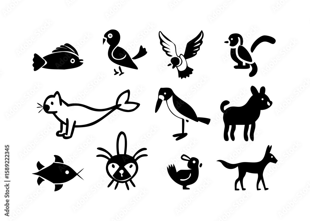 Fototapeta premium Black Silhouette of a Dog's Head animal canine