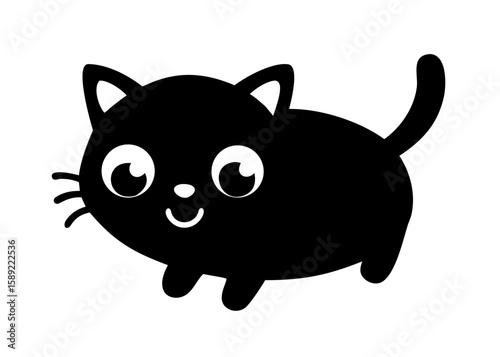 Cute cartoon black cat sitting kitten animal