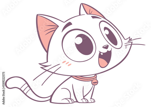 Cute cartoon white cat with pink accents kitten animal