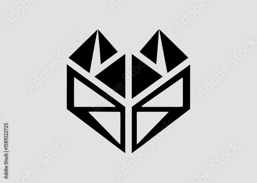 Geometric Black Wolf Head Symbol on White Background