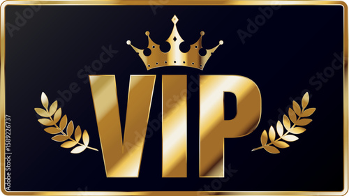 Golden VIP sign in a rectangle, luxury design