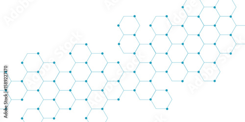 Science network pattern blue Hexagonal abstract background. Big Data Visualization structure elements . Health care and science medical pattern innovation. Template design with concept Dots and lines.