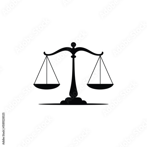 Classic black silhouette of the scales of justice on a white background