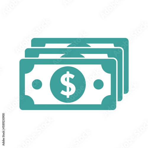Flat Money Icon with Dollar Symbol Stack of Cash Vector for Finance and Banking Designs