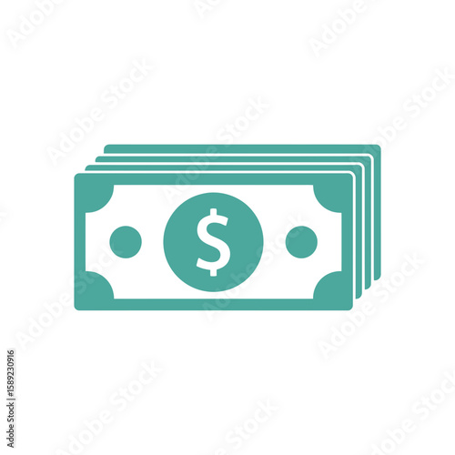 Flat Money Icon with Dollar Symbol Stack of Cash Vector for Finance and Banking Designs
