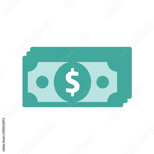 Flat Money Icon with Dollar Symbol Stack of Cash Vector for Finance and Banking Designs