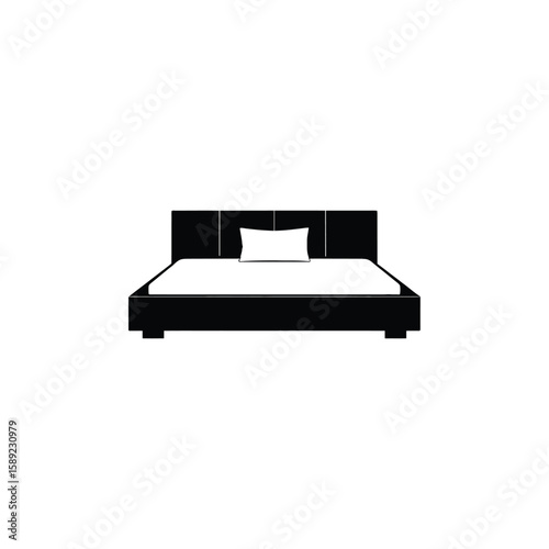 Minimalist black silhouette of a modern bed with a single white pillow