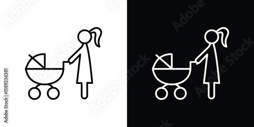 Woman with Baby Stroller icon website stock illustration. stroke symbols