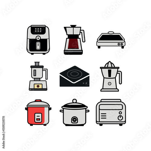 Collection of modern kitchen appliances illustrated