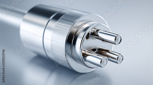 Close up of a cable plug tip isolated on white, showing detail of technology connection element useful for electronics, communication, and digital device design concepts.