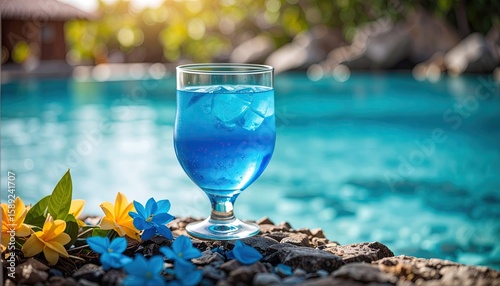 Wallpaper Mural Blue drink by pool with flowers Torontodigital.ca