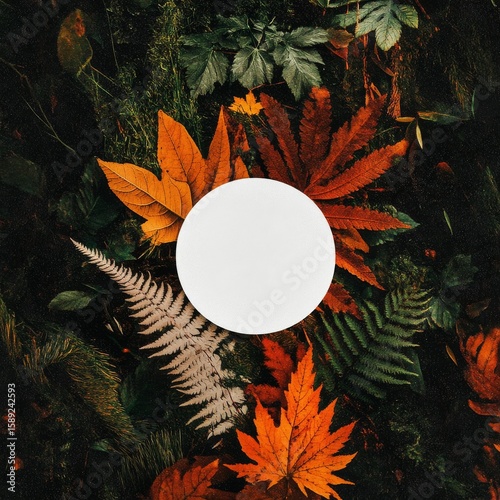 Beautiful Autumn Leaves Surrounding a Circular Object in a Forest Setting