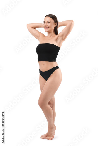 Fit woman with perfect body on white background