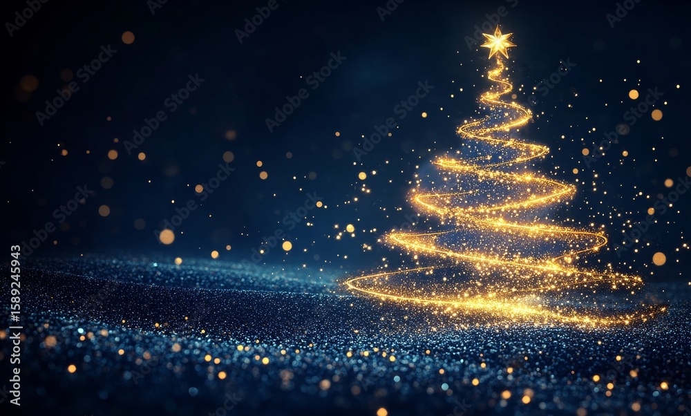 Naklejka premium Beautifully Illuminated Christmas Tree With Sparkling Decorations Against a Dark Background