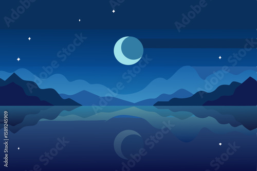 clear night sky over a quiet lake with reflection .svg