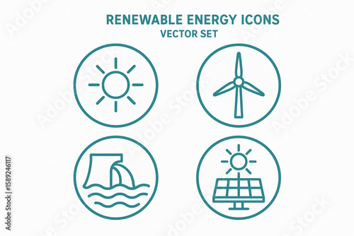 Unique Circular Renewable Energy Icons Vector Set – Innovative Eco Power Symbols