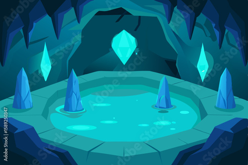glowing cave interior with crystal formations 