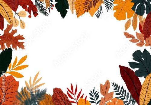 Autumn Leaves in Vibrant Colors Frame a Blank Space for Seasonal Designs and ...
