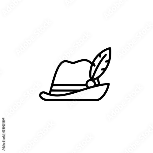 Simple vector linear icon of a Oktoberfest hat with a feather, International Beer Day    