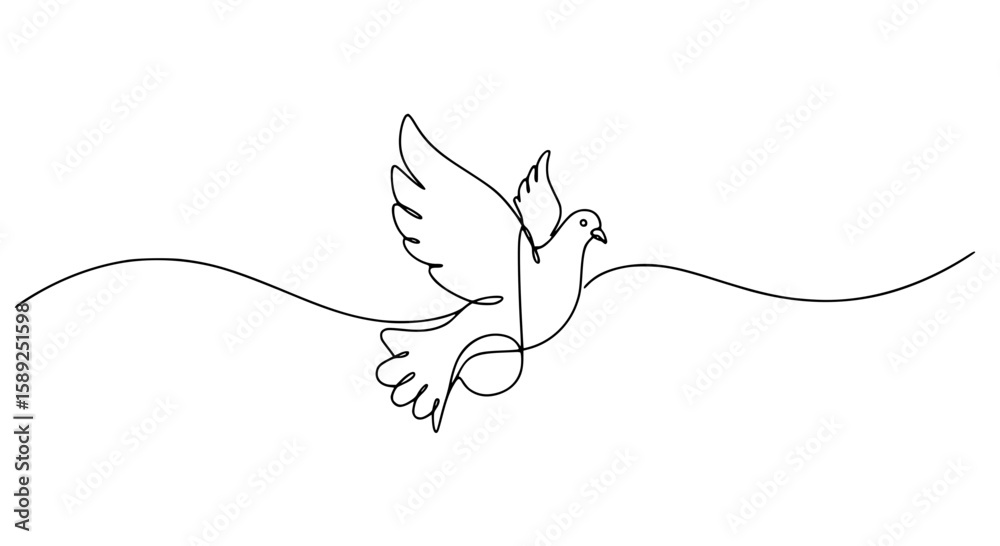 Fototapeta premium Peace dove flying in a single line outline vector design