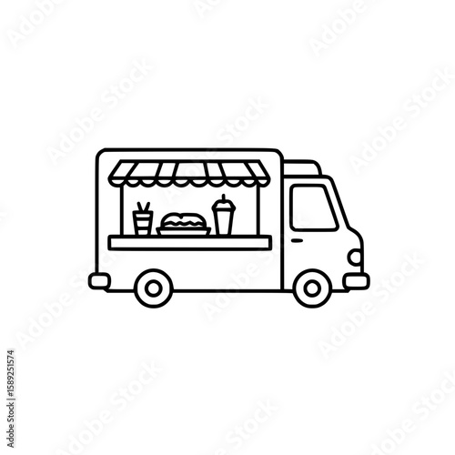 Food truck offering beverages and snacks in a minimalist style, International Beer Day  