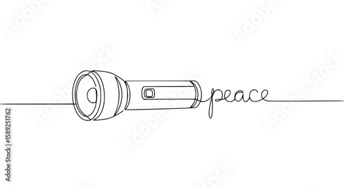 Outline of a flashlight with the word peace in a single line drawing  