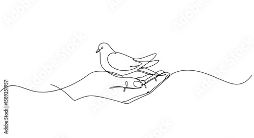 Outline of a hand holding a dove representing peace concept  
