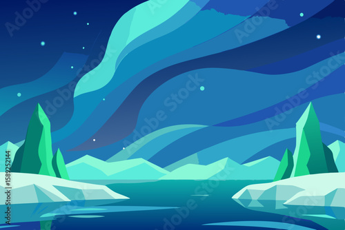 magical aurora borealis over icy arctic terrain   