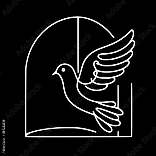 Line drawing of a bird flying out of an open cage symbolizing peace  