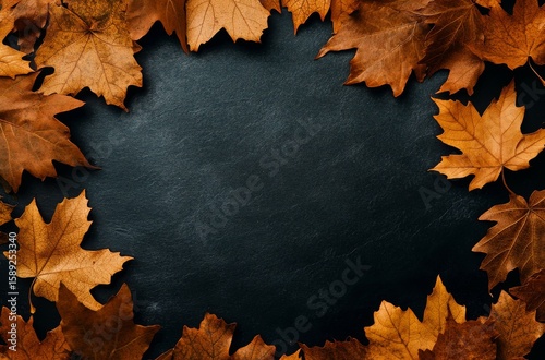 Autumn Leaves Framing a Dark Background for Seasonal Decoration or Craft Proj...