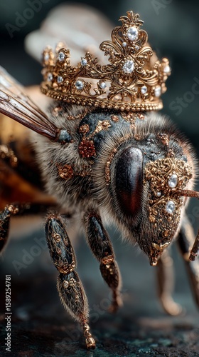 Golden Bee Dressed in Royal Attire With Crown Showcasing Intricate Detailing