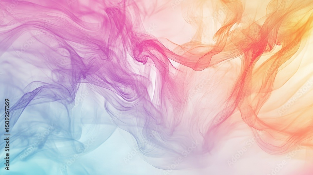 Obraz premium Abstract colorful smoke swirls, pastel rainbow hues, flowing design.