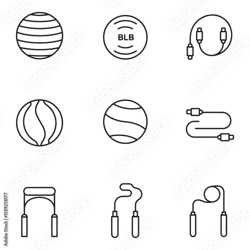 Minimalist fitness equipment icons in outline style for workouts and exercise routines