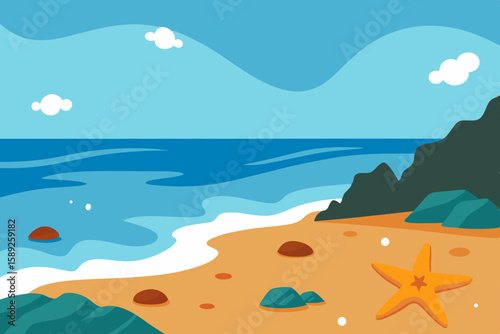 rocky seashore with tide pools  starfish  