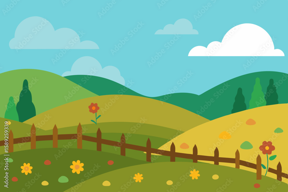 Fototapeta premium rolling hills with patches of wildflowers 