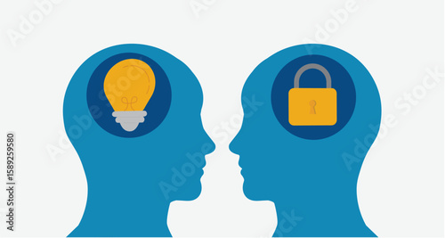 Head of two person with growth mindset and fixed mindset concept.