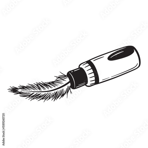 Vintage ink bottle with feather quill for calligraphy and writing in black and white