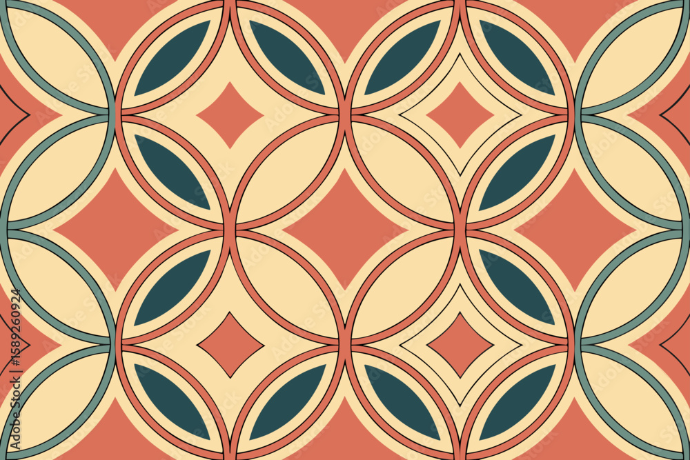 Fototapeta premium Retro geometric pattern with circles and diamonds seamless