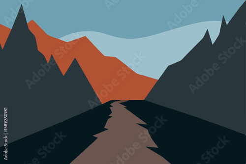 shaded mountain pass with towering cliffs 