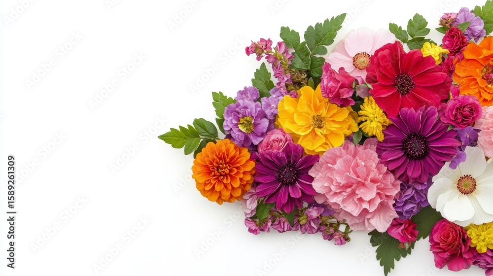 Obraz premium Vibrant colorful flower arrangement on white background.