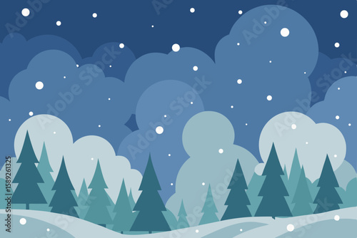 snowstorm in a forest with thick flakes 