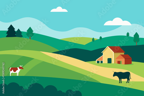 tranquil countryside scene with grazing cows  