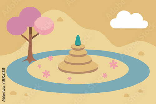 tranquil zen garden with raked sand  stones  